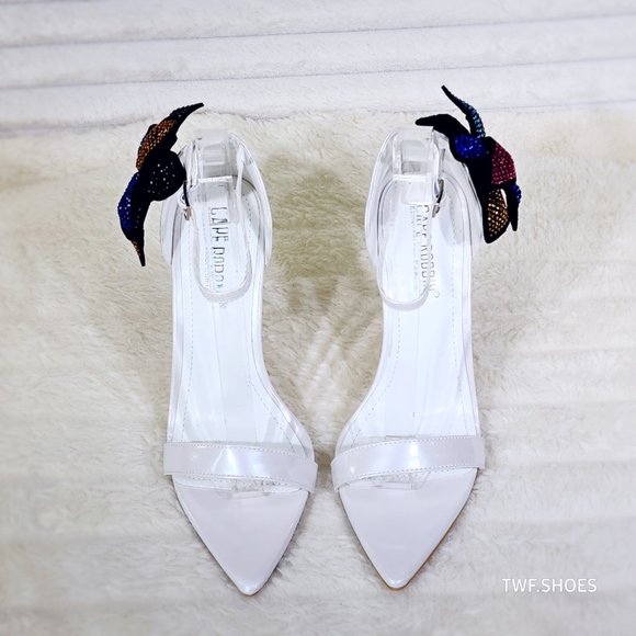 Ellie Pearl White Stiletto High Heels With Diamante Flowers - Picture 4 of 13